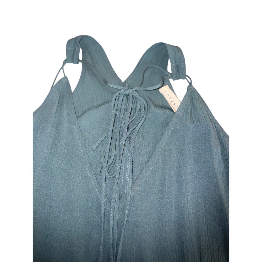 Lovestitch Tank Top Teal Blue Tie Front V-Neck Boho Cami Size M - Picture 4 of 6